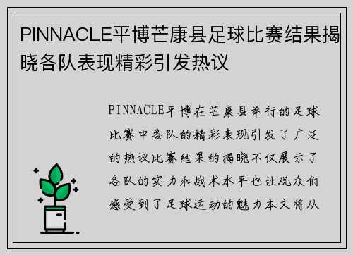 PINNACLE平博芒康县足球比赛结果揭晓各队表现精彩引发热议