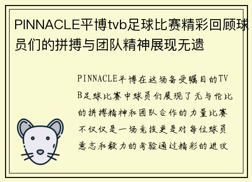 PINNACLE平博tvb足球比赛精彩回顾球员们的拼搏与团队精神展现无遗